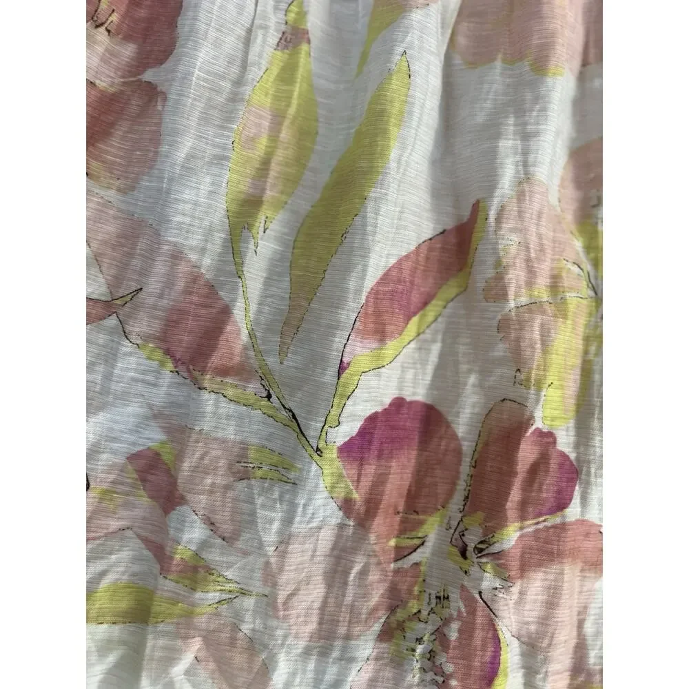 LOFT Pink‎ Yellow Blush Floral A Line Floral Skirt Linen Blend NWT Sz 2 Coquette